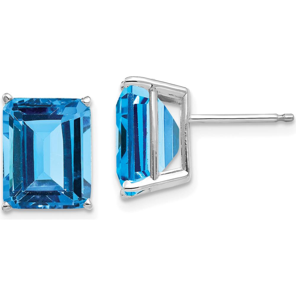 14K White Gold Emerald Cut Swiss Blue Topaz Stud Earrings - 4.0 Carat Total Weight by Monteluci Fine Jewelry