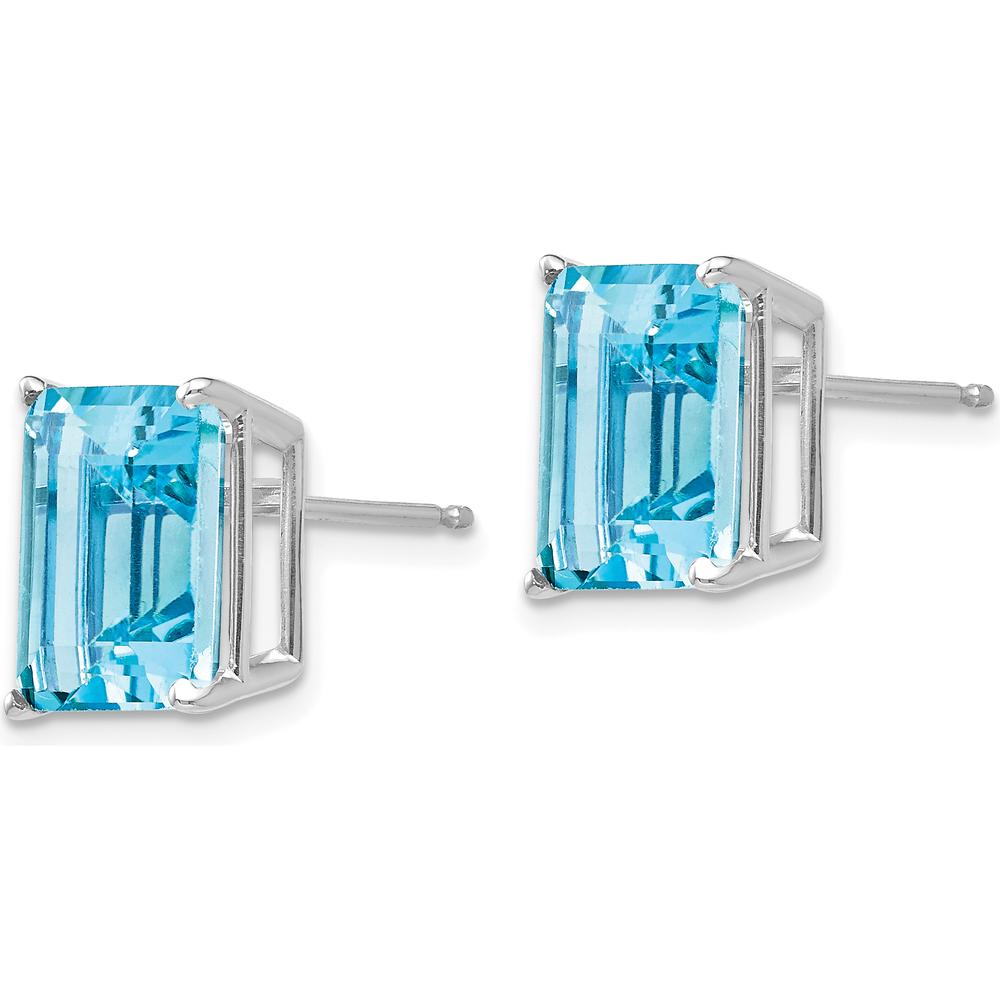 14K White Gold Emerald Cut Swiss Blue Topaz Stud Earrings - 4.0 Carat Total Weight by Monteluci Fine Jewelry