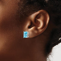 14K White Gold Emerald Cut Swiss Blue Topaz Stud Earrings - 4.0 Carat Total Weight by Monteluci Fine Jewelry
