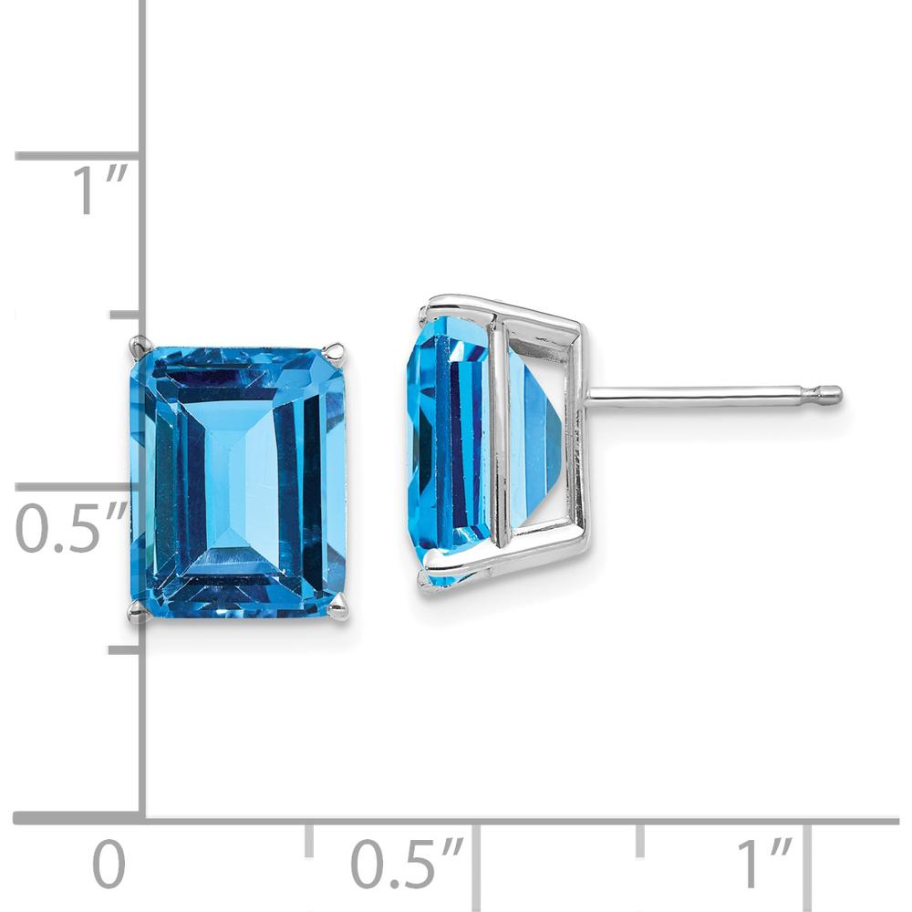 14K White Gold Emerald Cut Swiss Blue Topaz Stud Earrings - 4.0 Carat Total Weight by Monteluci Fine Jewelry