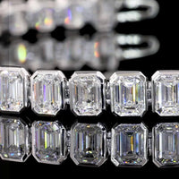 14K White Gold Emerald Cut Tennis Bracelet with Bezel Set Lab Diamonds - 10.25 Carat Total Weight (39 Stones, E-F Color, VS2 Clarity) - Covaloro Fine Jewelry