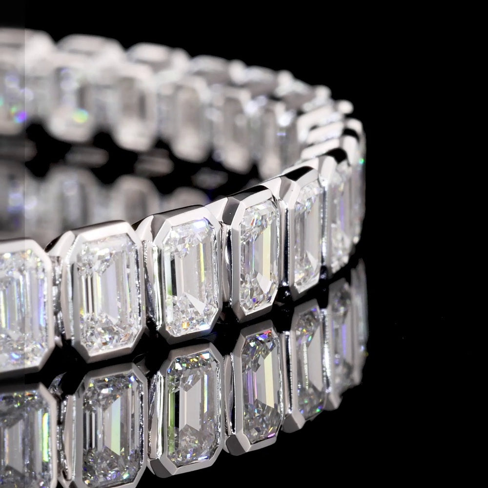 14K White Gold Emerald Cut Tennis Bracelet with Bezel Set Lab Diamonds - 10.25 Carat Total Weight (39 Stones, E-F Color, VS2 Clarity) - Covaloro Fine Jewelry