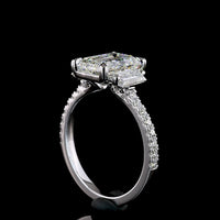 14K White Gold Emerald Cut Three Stone Ring with Baguette Side Stones and Pave Diamond Shank - 3.42 Carat Total Weight Lab Diamonds - Covaloro Fine Jewelry