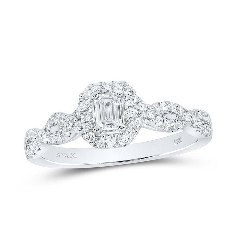 14K White Gold Emerald Diamond Bridal Ring - 5/8 Carat Total Gemstone Weight