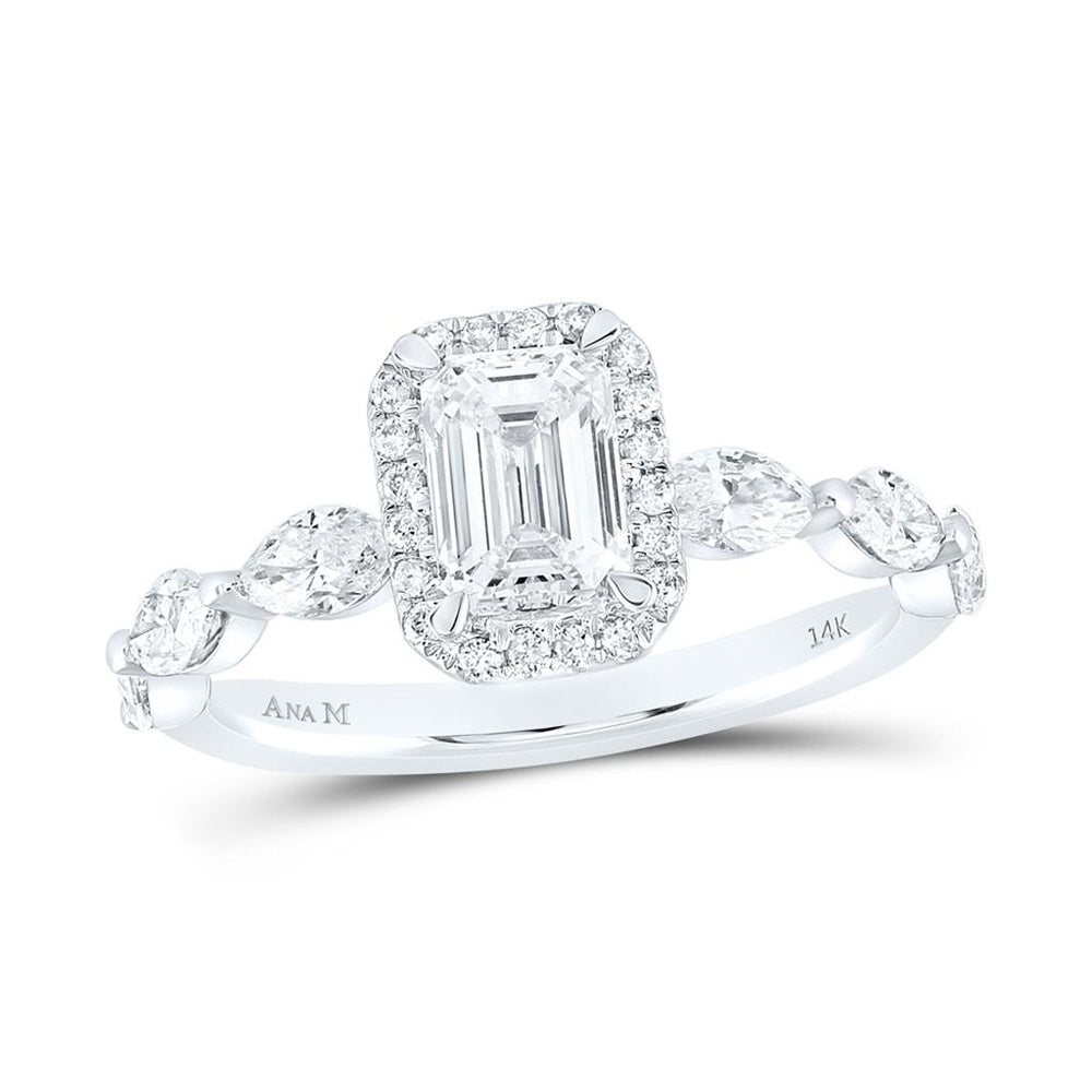 14K White Gold Emerald Diamond Engagement Ring - 1 and 3/4 Carat Total Diamond Weight