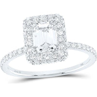 14K White Gold Emerald Diamond Halo Bridal Engagement Ring - 1.62 Carat Total Diamond Weight