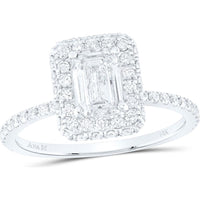 14K White Gold Emerald Diamond Halo Bridal Engagement Ring - 1.62 Carat Total Diamond Weight