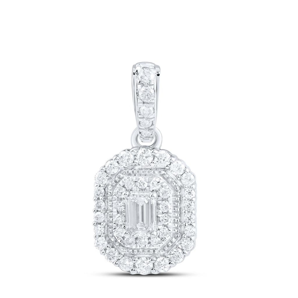 14K White Gold Emerald Diamond Pendant - 3/8 Carat Total Gemstone Weight