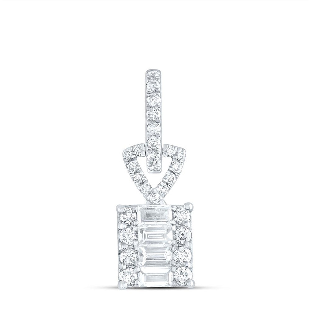 14K White Gold Emerald Diamond Pendant - 3/8 Carat Total Gemstone Weight