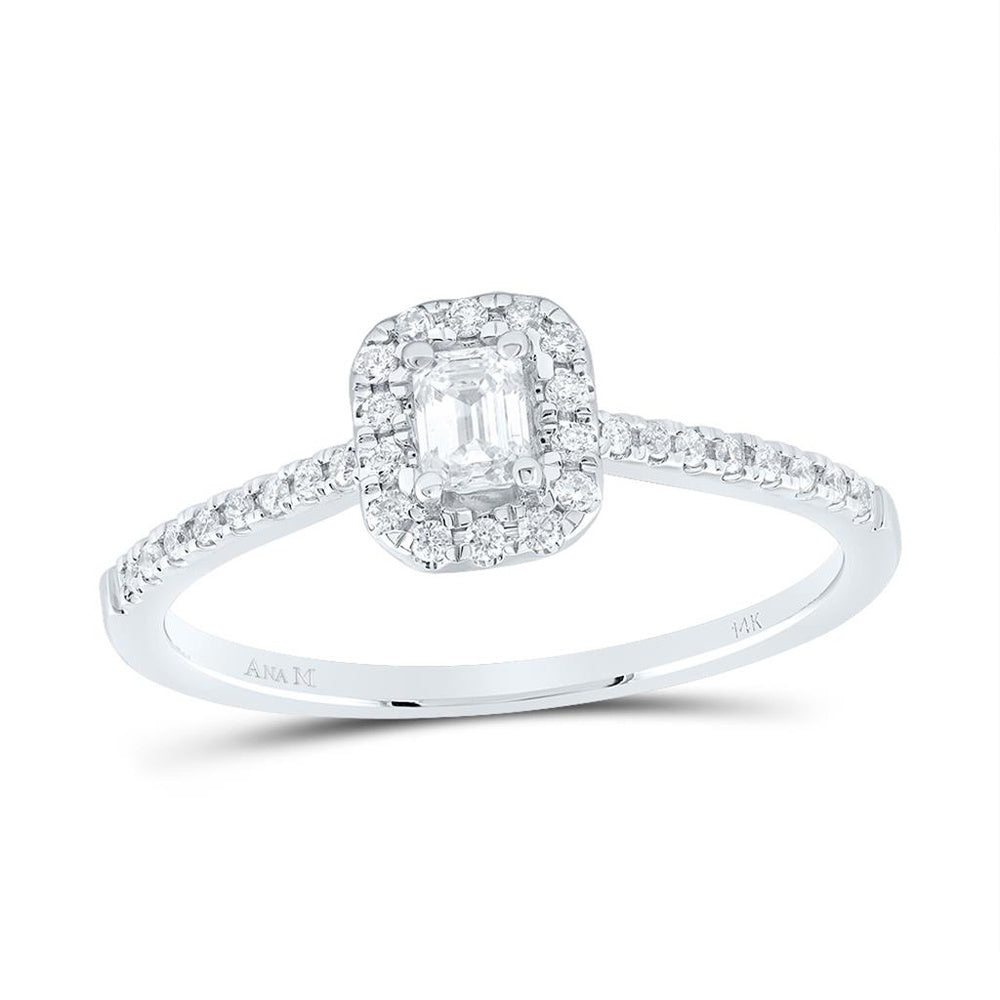 14K White Gold Emerald Diamond Ring - 1/3 Carat Total Gemstone Weight