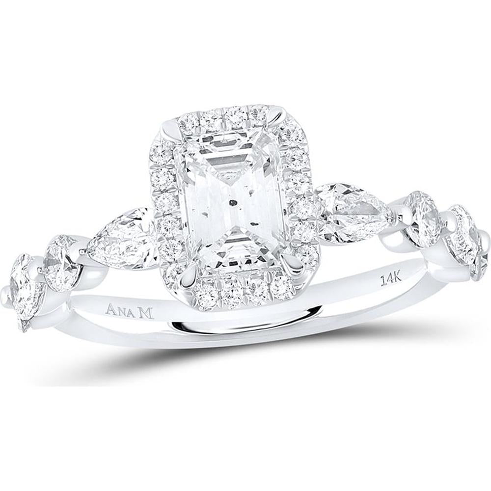 14K White Gold Emerald Diamond Solitaire Engagement Ring - 2 Carat Total Diamond Weight