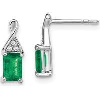 14K White Gold Emerald Drop Earrings with Round Diamond Accents - 1.02 Carat Total Emerald Weight by Monteluci Fine Jewelry