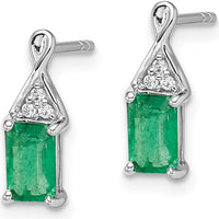 14K White Gold Emerald Drop Earrings with Round Diamond Accents - 1.02 Carat Total Emerald Weight by Monteluci Fine Jewelry