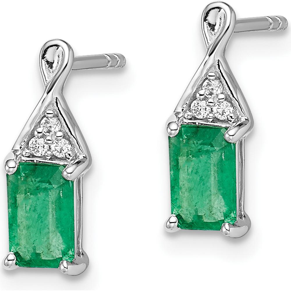 14K White Gold Emerald Drop Earrings with Round Diamond Accents - 1.02 Carat Total Emerald Weight by Monteluci Fine Jewelry
