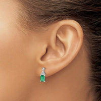 14K White Gold Emerald Drop Earrings with Round Diamond Accents - 1.02 Carat Total Emerald Weight by Monteluci Fine Jewelry