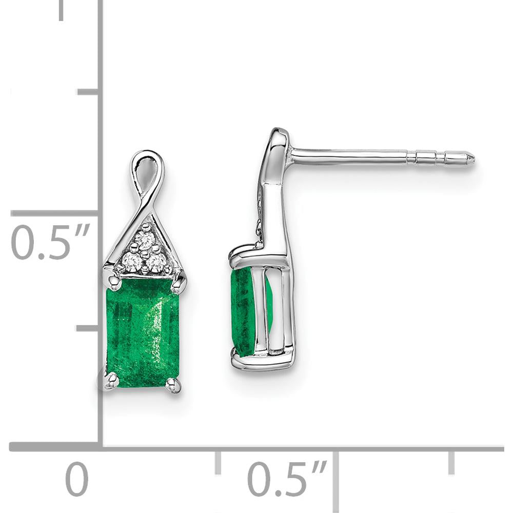 14K White Gold Emerald Drop Earrings with Round Diamond Accents - 1.02 Carat Total Emerald Weight by Monteluci Fine Jewelry