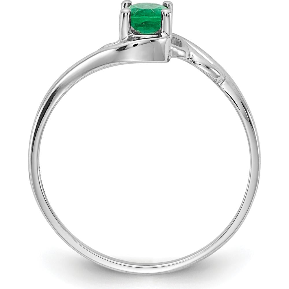 14K White Gold Emerald Ring with Oval Cut Natural Emerald - 0.42 Carat by Monteluci Fine Jewelry