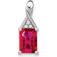 14K White Gold Emerald-shape Ruby Pendant with Round Diamonds - 1.01 Carat Total Gemstone Weight by Lumare Gioia