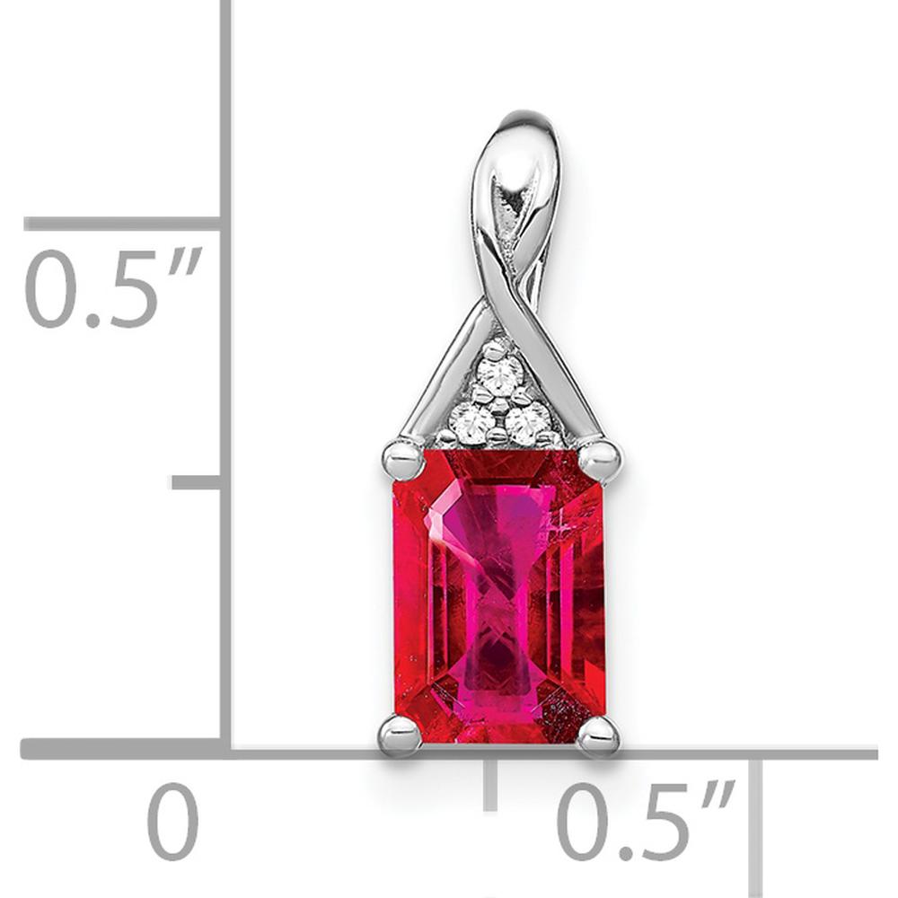 14K White Gold Emerald-shape Ruby Pendant with Round Diamonds - 1.01 Carat Total Gemstone Weight by Lumare Gioia