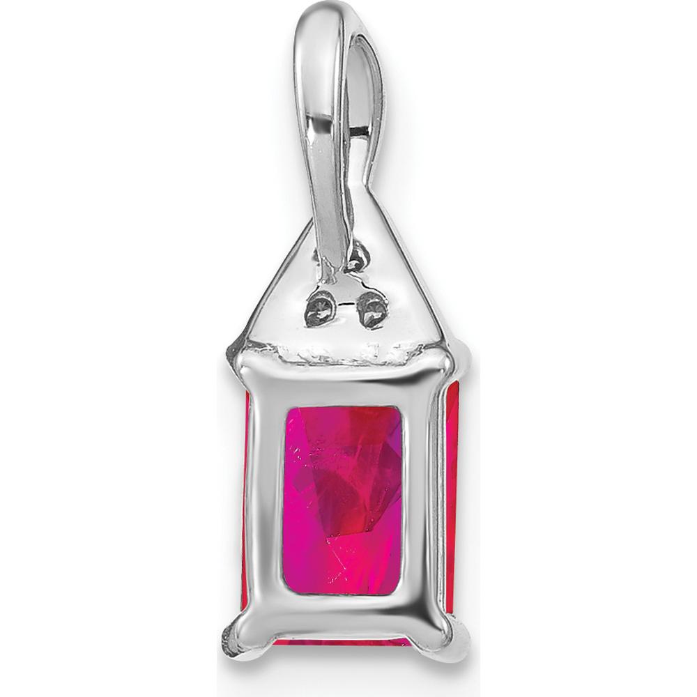14K White Gold Emerald-shape Ruby Pendant with Round Diamonds - 1.01 Carat Total Gemstone Weight by Lumare Gioia