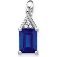 14K White Gold Emerald-shape Sapphire and Round Diamond Pendant - 1 Carat Sapphire, 0.006 Carat Diamond Weight by Lumare Gioia