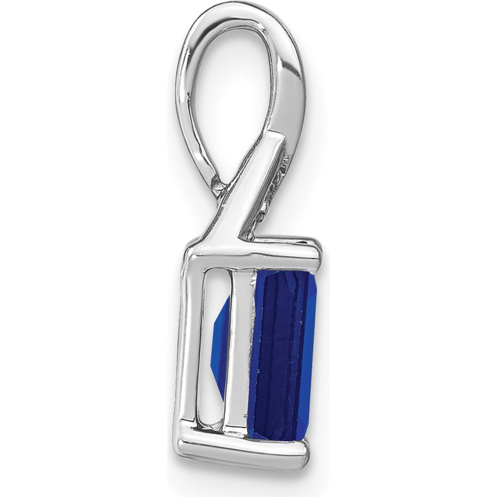14K White Gold Emerald-shape Sapphire and Round Diamond Pendant - 1 Carat Sapphire, 0.006 Carat Diamond Weight by Lumare Gioia