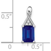 14K White Gold Emerald-shape Sapphire and Round Diamond Pendant - 1 Carat Sapphire, 0.006 Carat Diamond Weight by Lumare Gioia