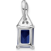 14K White Gold Emerald-shape Sapphire and Round Diamond Pendant - 1 Carat Sapphire, 0.006 Carat Diamond Weight by Lumare Gioia