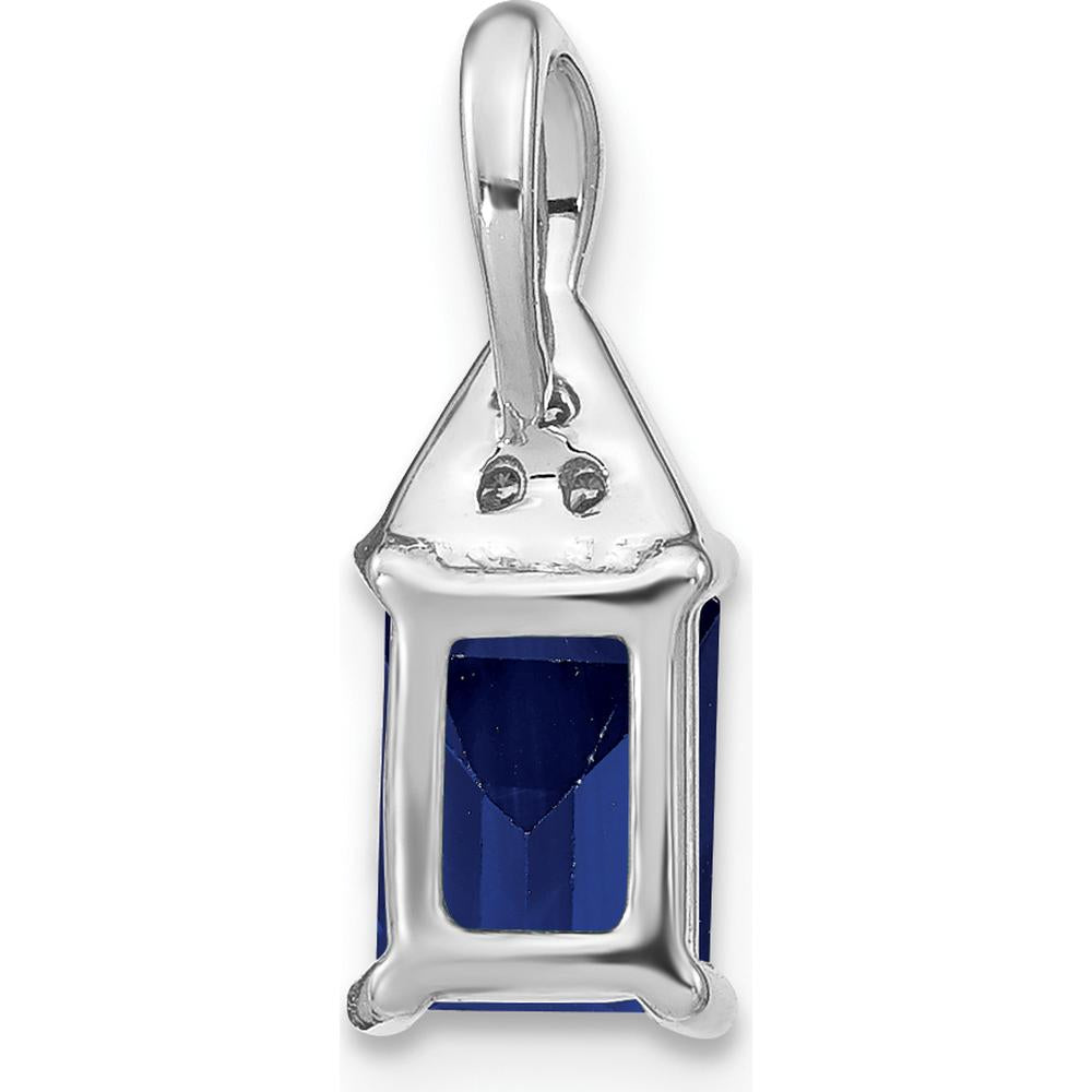 14K White Gold Emerald-shape Sapphire and Round Diamond Pendant - 1 Carat Sapphire, 0.006 Carat Diamond Weight by Lumare Gioia