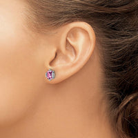 14K White Gold Emerald-shaped Pink Sapphire and Diamond Stud Earrings - 0.01 Carat Total Diamond Weight by Monteluci Fine Jewelry