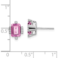 14K White Gold Emerald-shaped Pink Sapphire and Diamond Stud Earrings - 0.01 Carat Total Diamond Weight by Monteluci Fine Jewelry