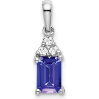 14K White Gold Emerald-shaped Tanzanite and Diamond Pendant with Round Diamond Accents - 0.532 Carat Tanzanite, 0.023 Carat Diamond Total Weight by Lumare Gioia