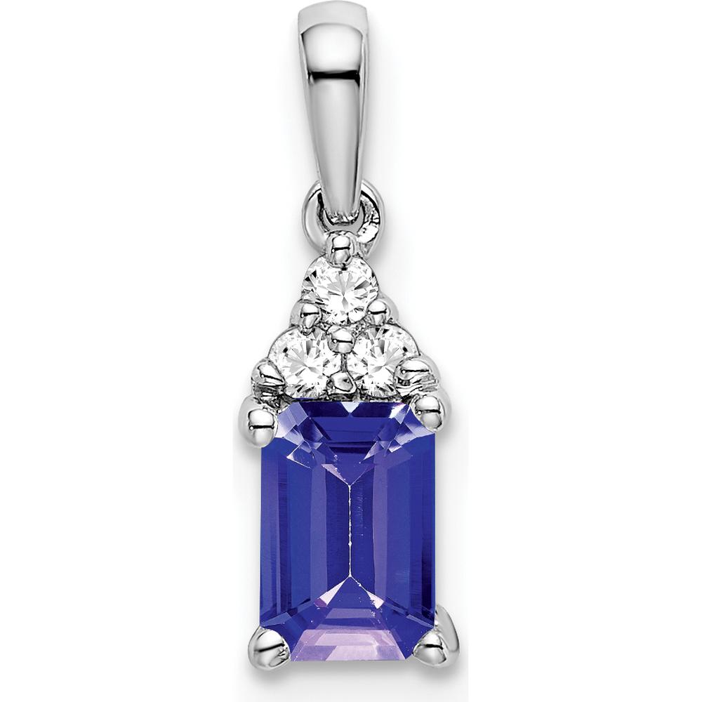 14K White Gold Emerald-shaped Tanzanite and Diamond Pendant with Round Diamond Accents - 0.532 Carat Tanzanite, 0.023 Carat Diamond Total Weight by Lumare Gioia