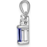 14K White Gold Emerald-shaped Tanzanite and Diamond Pendant with Round Diamond Accents - 0.532 Carat Tanzanite, 0.023 Carat Diamond Total Weight by Lumare Gioia