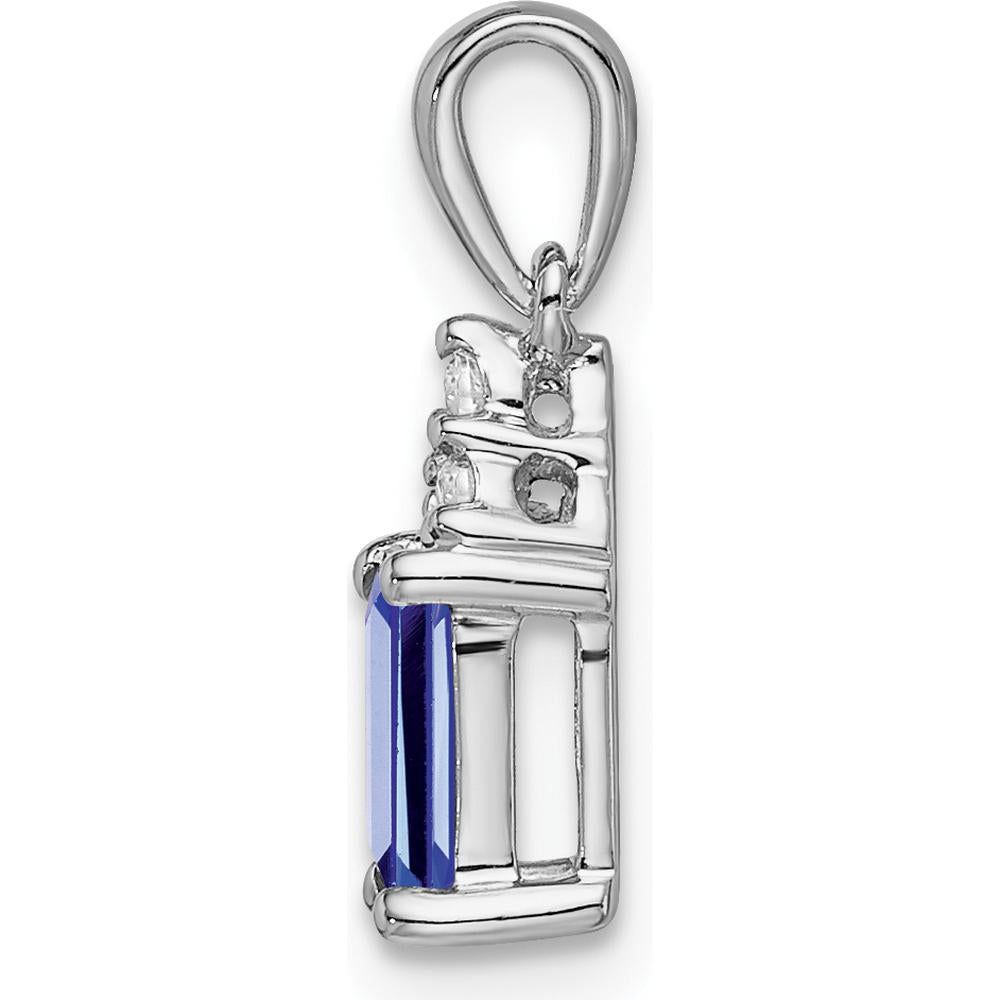 14K White Gold Emerald-shaped Tanzanite and Diamond Pendant with Round Diamond Accents - 0.532 Carat Tanzanite, 0.023 Carat Diamond Total Weight by Lumare Gioia