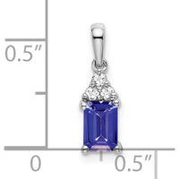 14K White Gold Emerald-shaped Tanzanite and Diamond Pendant with Round Diamond Accents - 0.532 Carat Tanzanite, 0.023 Carat Diamond Total Weight by Lumare Gioia