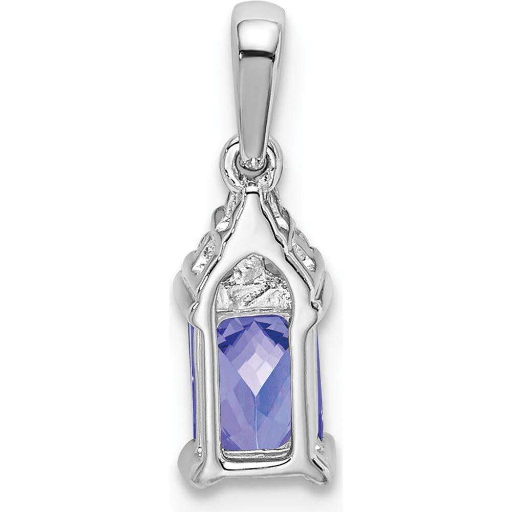 14K White Gold Emerald-shaped Tanzanite and Diamond Pendant with Round Diamond Accents - 0.532 Carat Tanzanite, 0.023 Carat Diamond Total Weight by Lumare Gioia