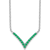 14K White Gold Emerald V-Necklace with Round Emeralds - 0.30 Carat Total Emerald Weight by Lumare Gioia
