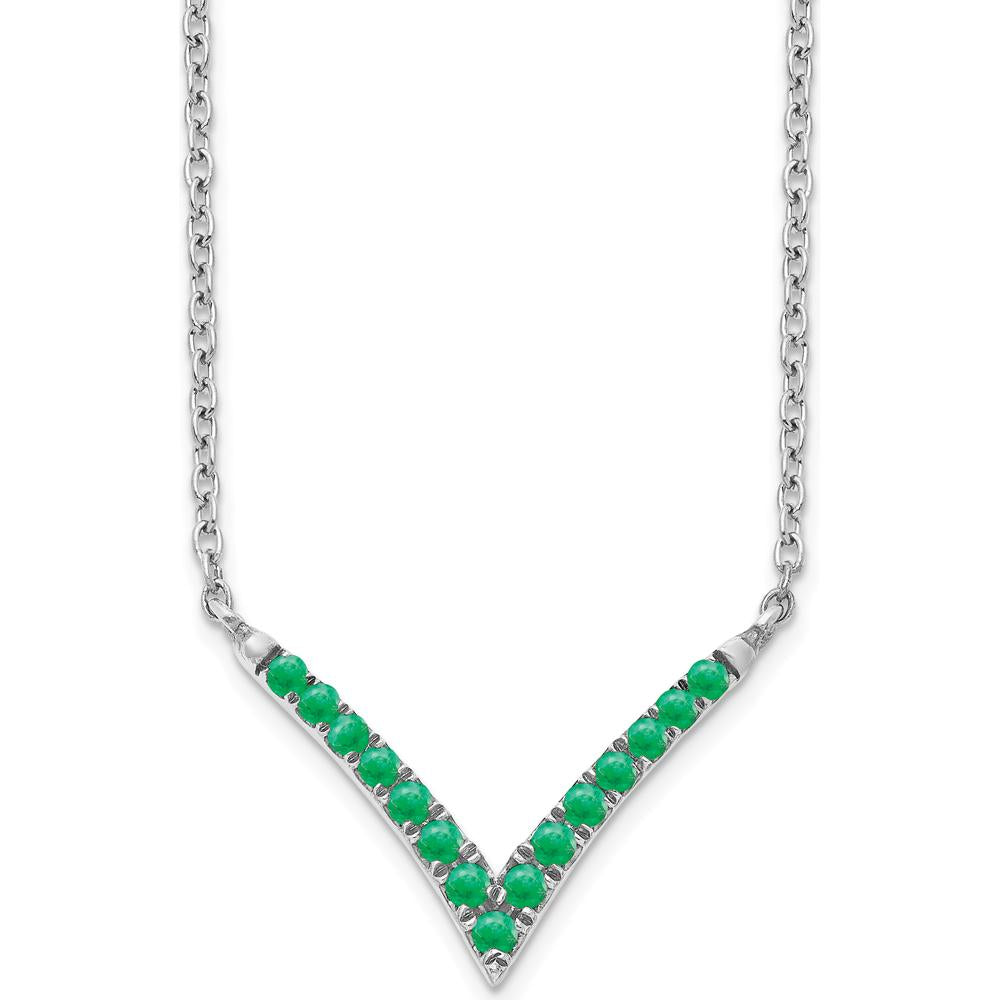 14K White Gold Emerald V-Necklace with Round Emeralds - 0.30 Carat Total Emerald Weight by Lumare Gioia