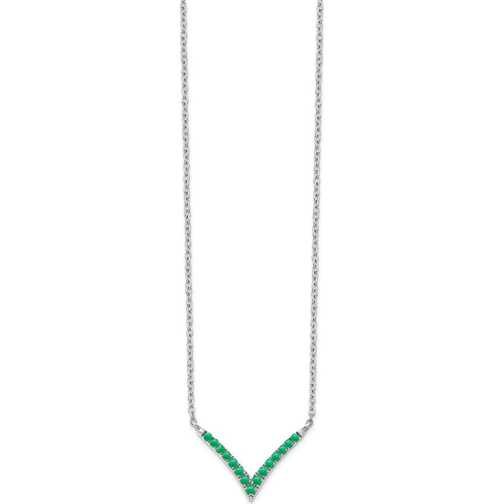 14K White Gold Emerald V-Necklace with Round Emeralds - 0.30 Carat Total Emerald Weight by Lumare Gioia