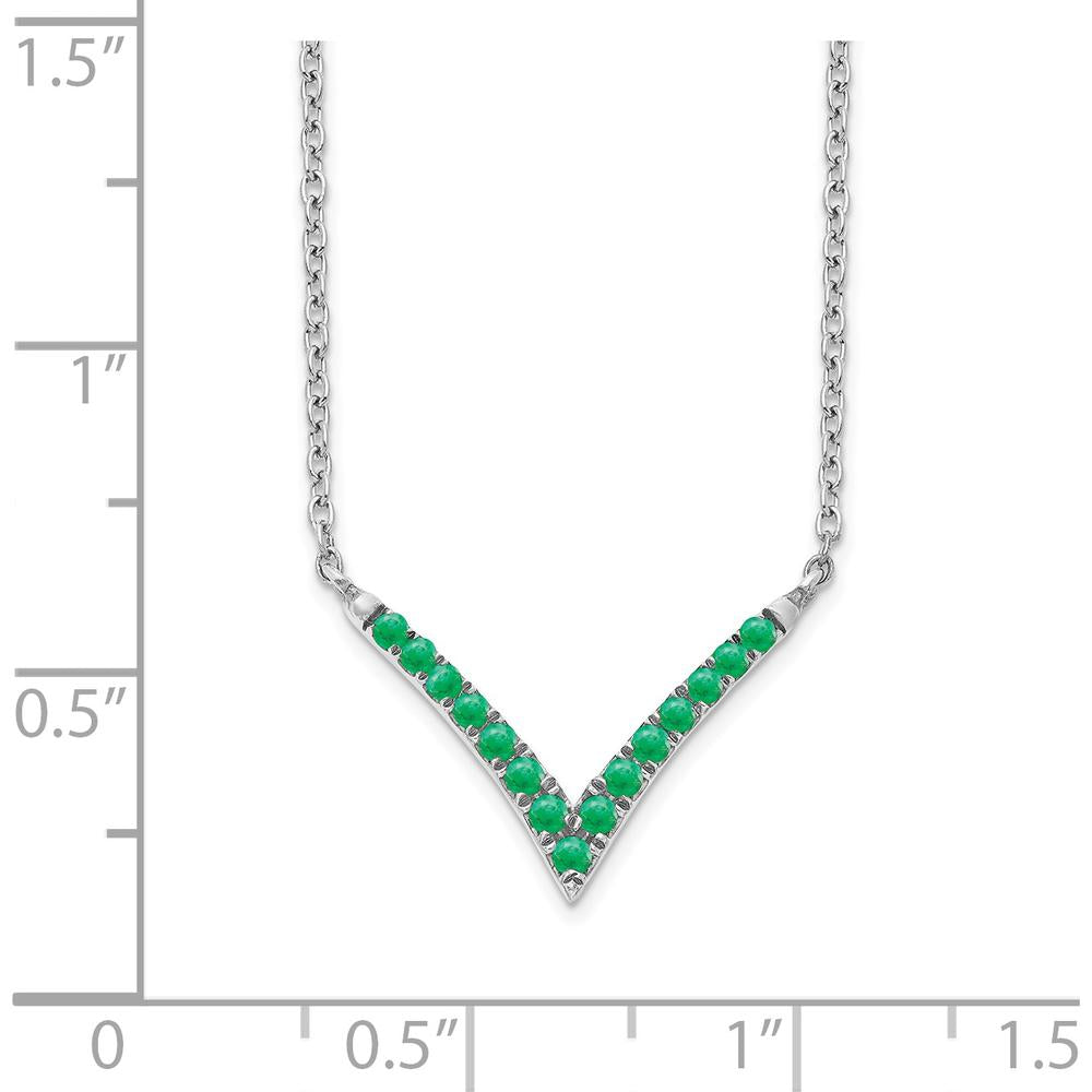14K White Gold Emerald V-Necklace with Round Emeralds - 0.30 Carat Total Emerald Weight by Lumare Gioia