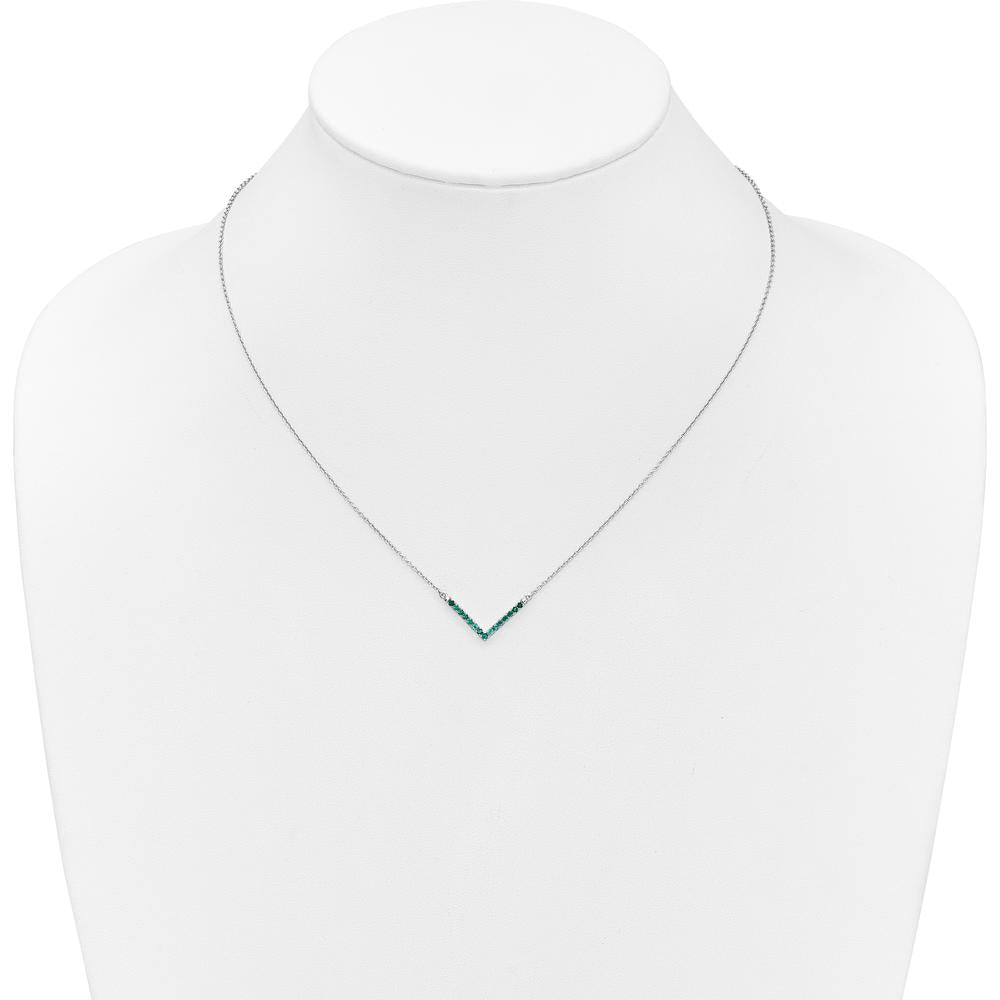 14K White Gold Emerald V-Necklace with Round Emeralds - 0.30 Carat Total Emerald Weight by Lumare Gioia