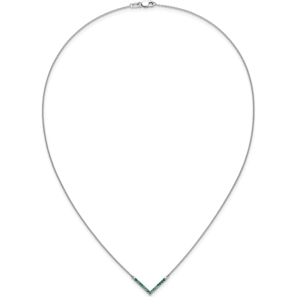 14K White Gold Emerald V-Necklace with Round Emeralds - 0.30 Carat Total Emerald Weight by Lumare Gioia