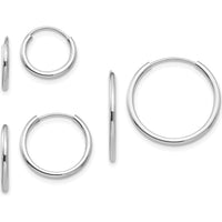 14K White Gold Endless Hoop 3 Pair Earring Set with Polished Finish and Rhodium Plating. by 0