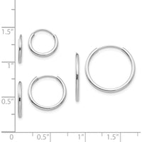 14K White Gold Endless Hoop 3 Pair Earring Set with Polished Finish and Rhodium Plating. by 0