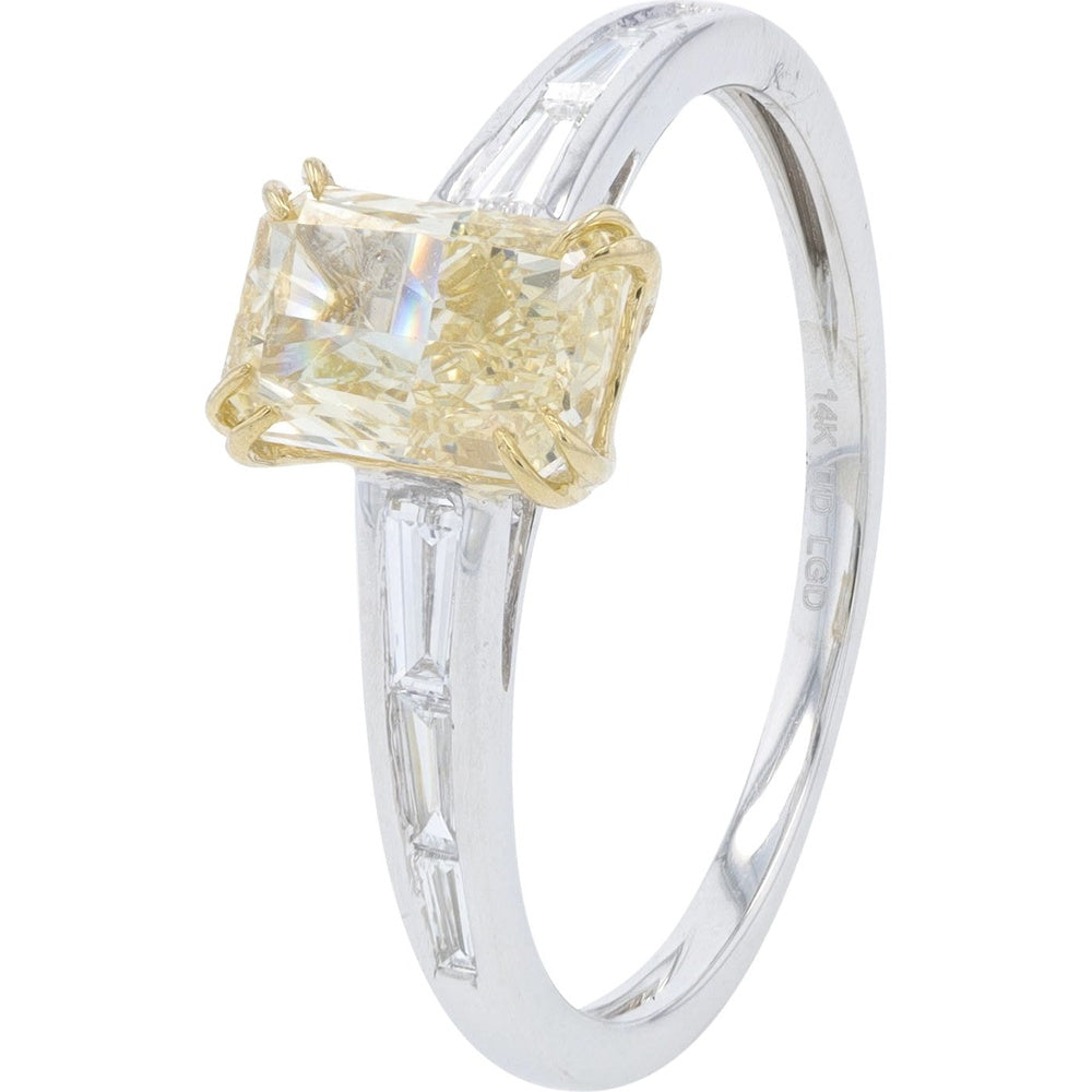 14K White Gold Engagement Ring with 0.85 Carat Yellow Radiant-Cut Lab Grown Diamond and Baguette Accents - 1.25 Carat Total Diamond Weight