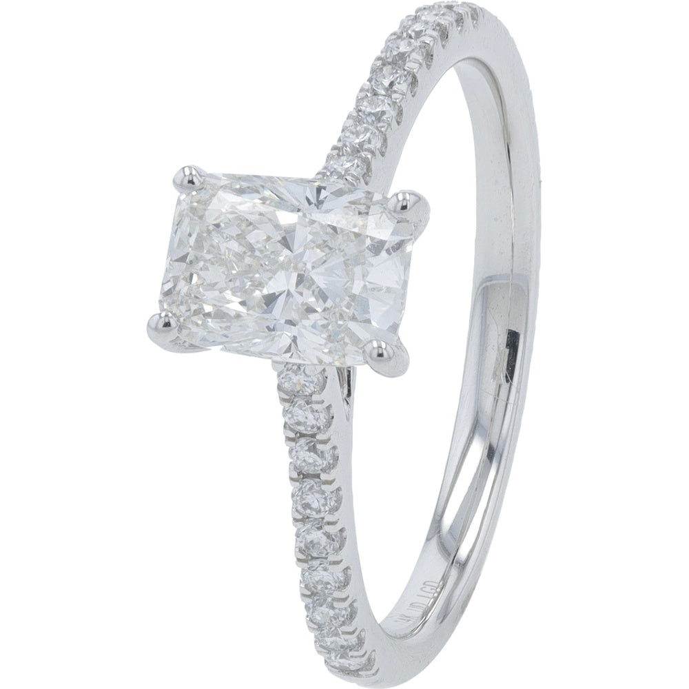 14K White Gold Engagement Ring with 1.00 Carat Elongated Cushion Cut Lab Grown Diamond and 0.25 Carat Micro-Pavé Band - 1.25 Carat Total Diamond Weight