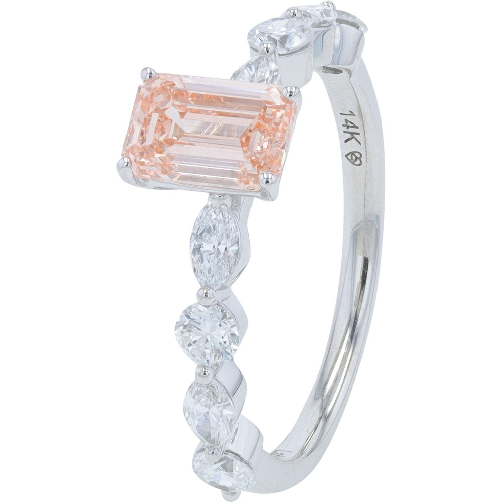 14K White Gold Engagement Ring with 1.00 Carat Emerald Cut Lab Grown Diamond and 0.75 Carat Marquise and Round Accent Diamonds - 1.75 Carat Total Weight