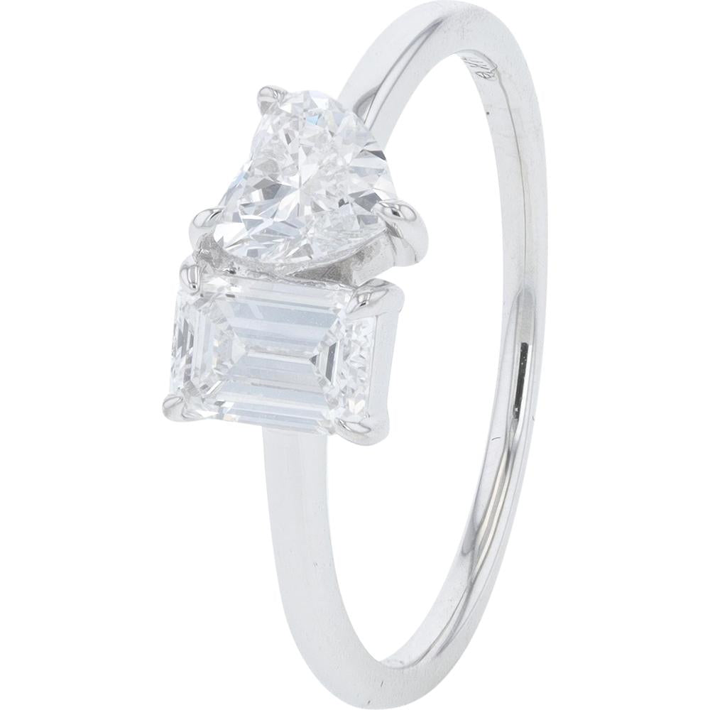 14K White Gold Engagement Ring with 1.00 Carat Lab Grown Heart and Emerald-Cut Diamonds