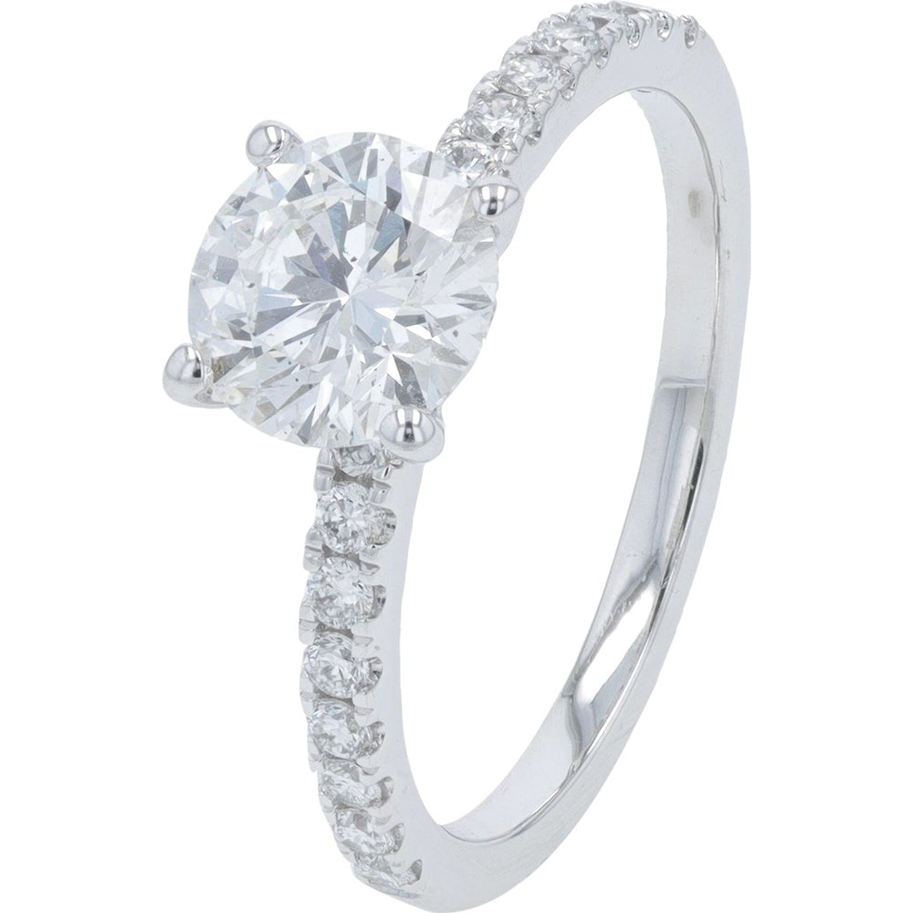 14K White Gold Engagement Ring with 1.25 Carat Round Lab Grown Diamond Center and Pave Set Accent Stones - 1.50 Carat Total Diamond Weight